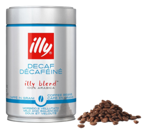 Boîte de 3 kg de grains de café décaféinés Illy espresso, 250 g.