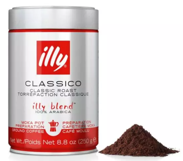 Boîte de 3 kg de café moulu Illy espresso classico torréfaction classique, 250 g.