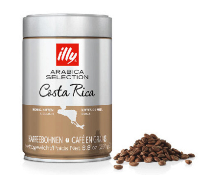 Boîte de 3 kg de grains de café arabica Illy sélection Costa Rica 250 g.